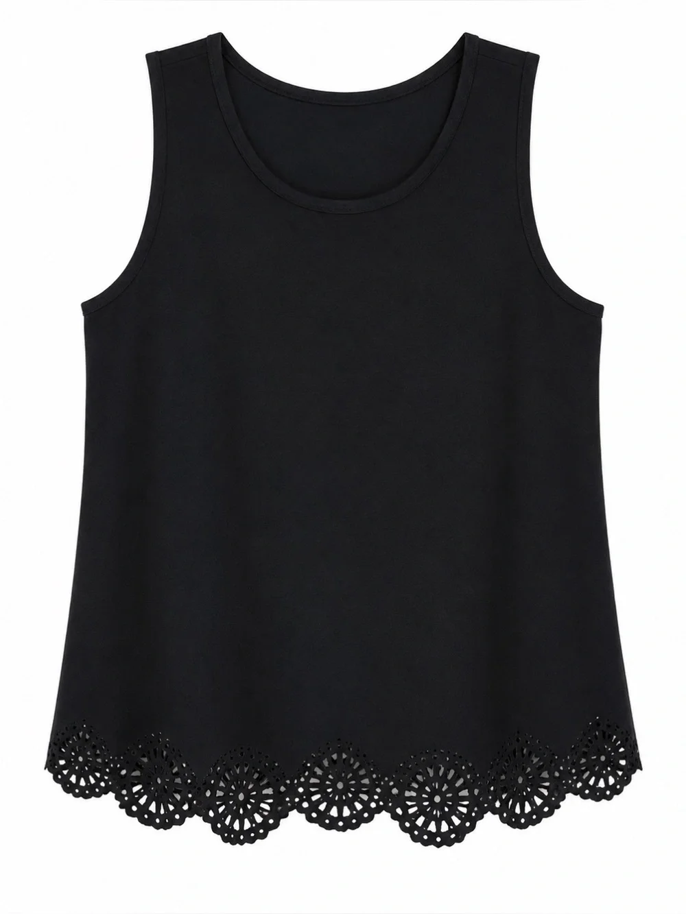 LOFT Black Sleeveless Tank Top Scalloped Eyelet Hem Women’s Medium - Picture 1 of 5